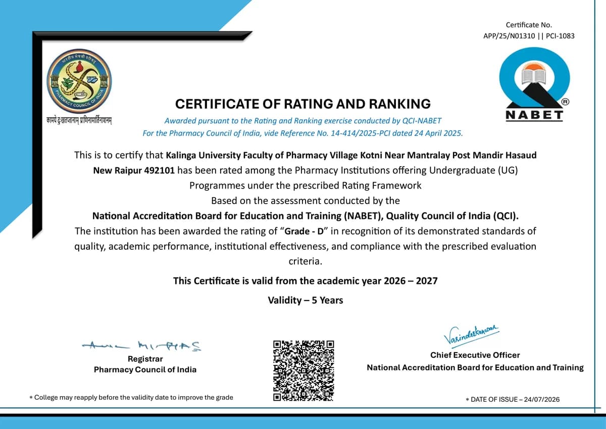 NABET-QCI Certificate of Rating and Ranking - B.Pharmacy
