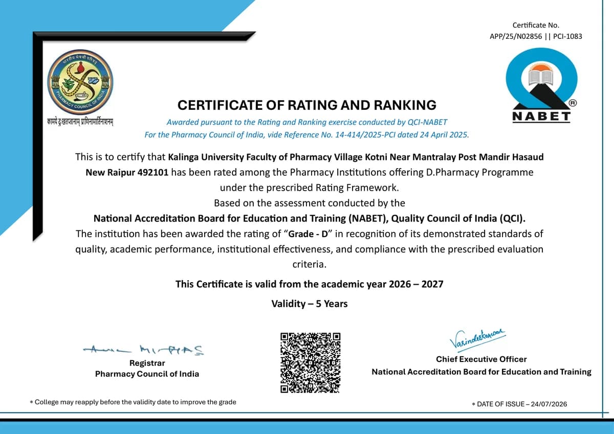 NABET-QCI Certificate of Rating and Ranking - D.Pharmacy